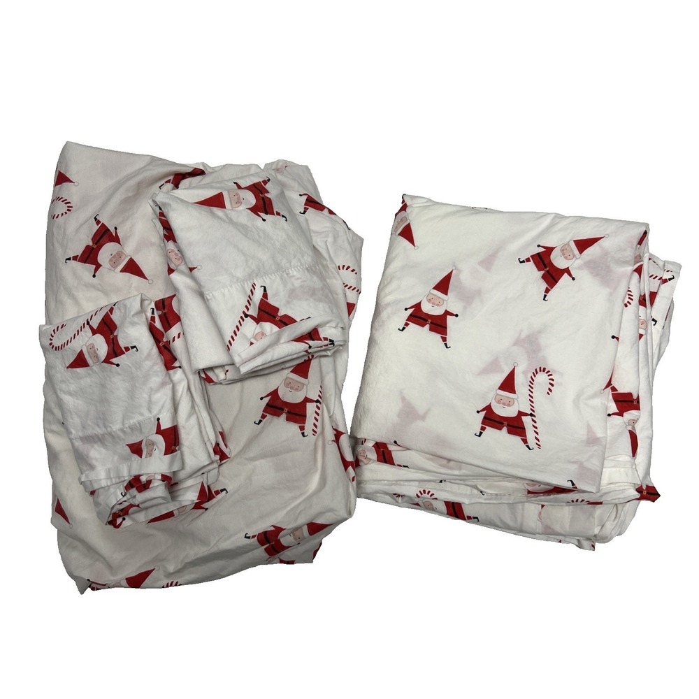 West Elm x Pottery Barn Kids "Smiley Santa" Sheets Full Size 4 pc Set Organic